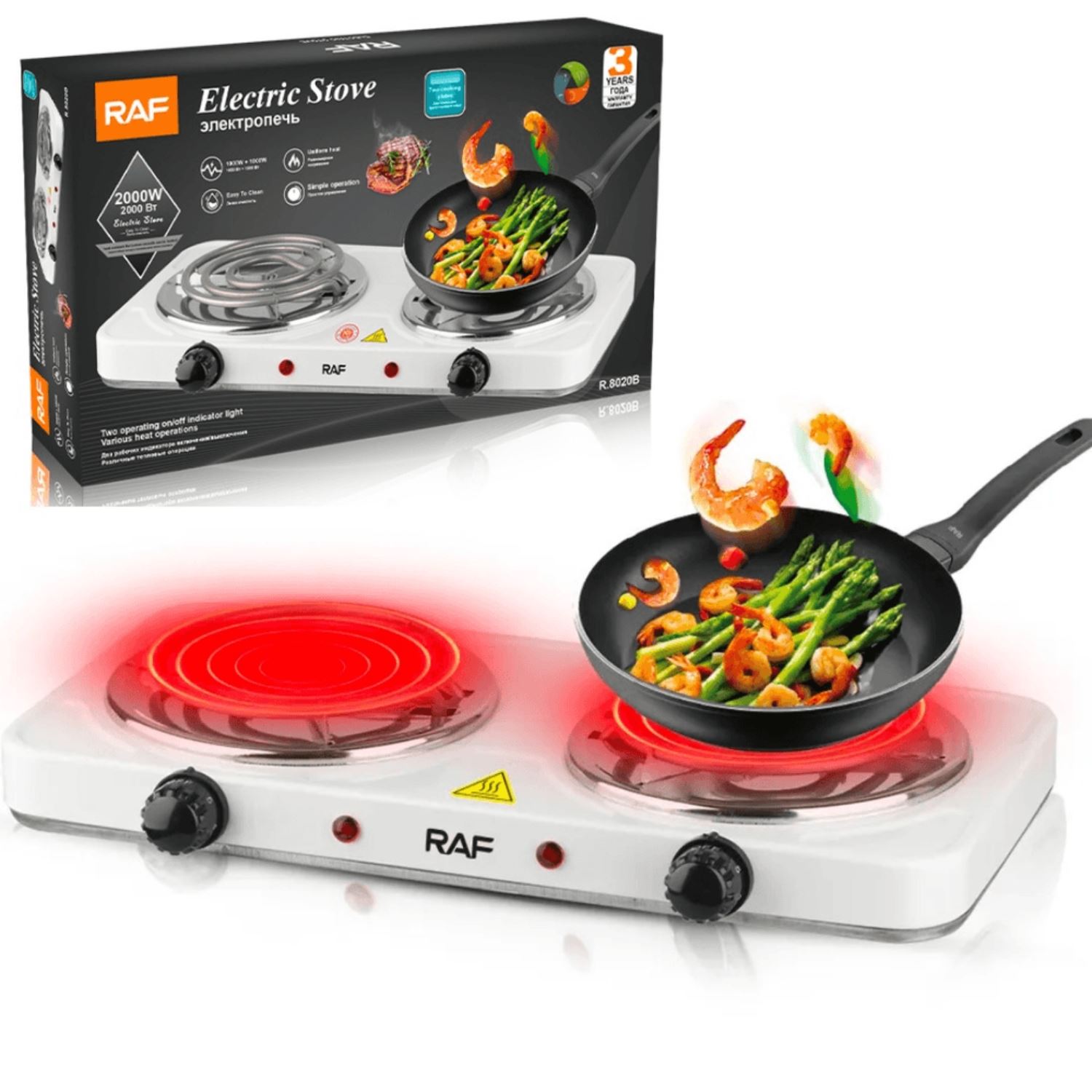 COCINA RAF ESTUFA ELECTRICA 2000W 2 HORNILLAS ELECTRICA 5 NIVELES POTENCIA R.8020